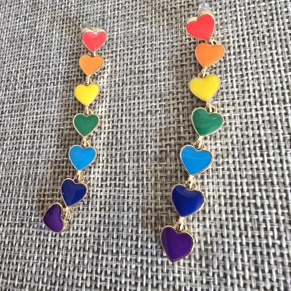 Rainbow Dangle Heart Earrings - Picture 3 of 4